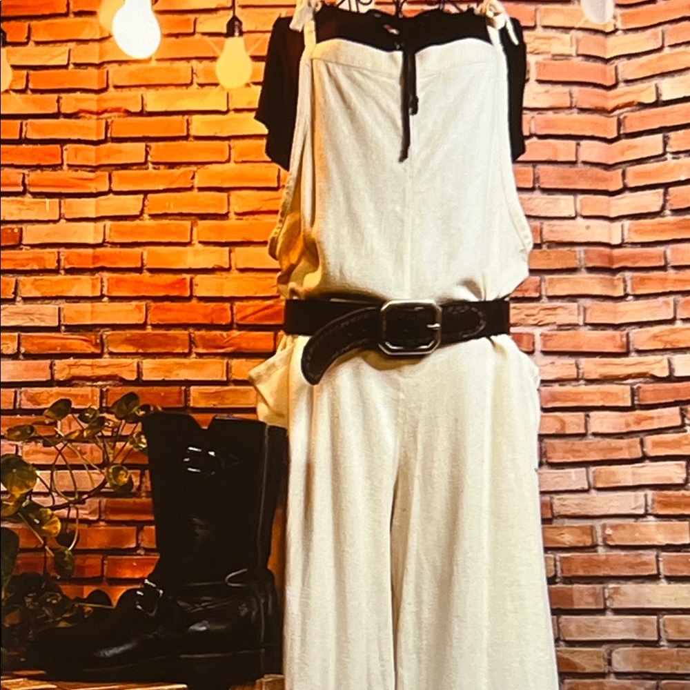 👖Hunter & Brown Linen Blend Overalls – Cream – Sz Small (Oversized) / O